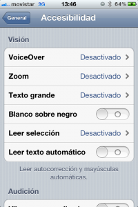 Captura de pantalla de Accesibilidad en iOS5