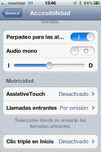 Captura de pantalla de Accesibilidad en iOS5